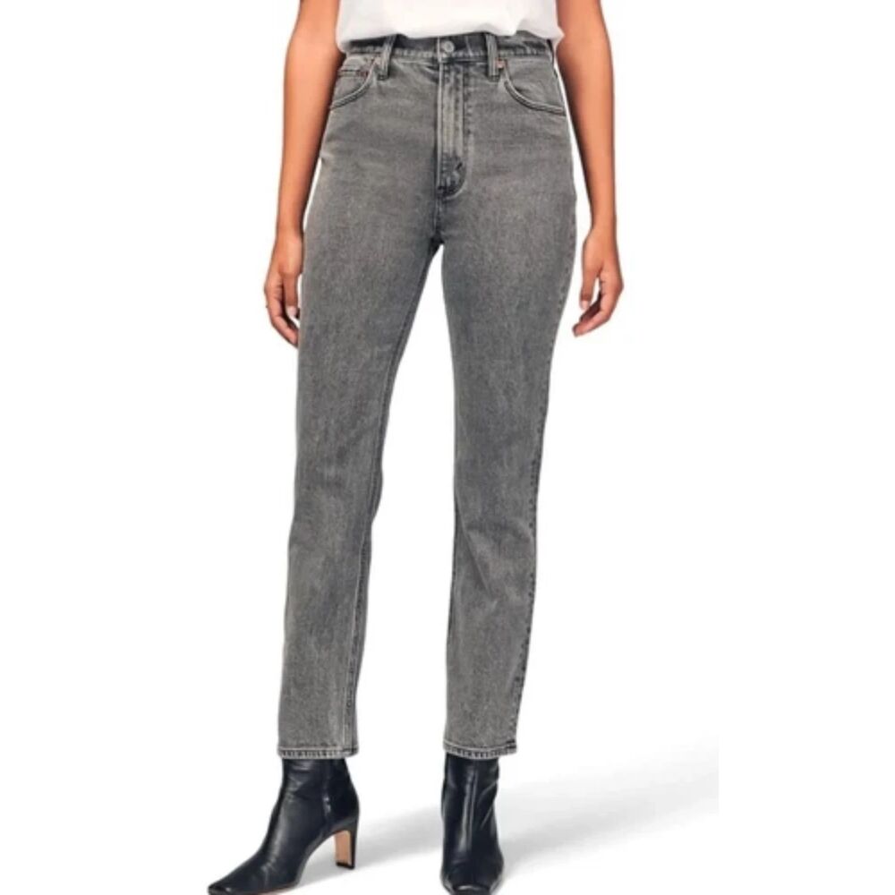 Abercrombie & Fitch The Ankle Straight Ultra High Rise Grey Sz 32S Grunge Denim